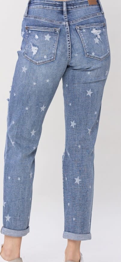 Mid-Rise Star Boyfriend Roll Cuff Jean By: Judy Blue - The Last Straw