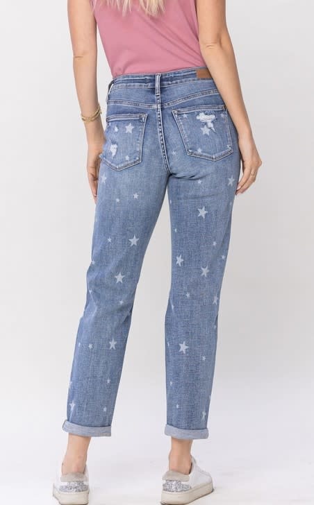 Judy Blue Mid-Rise Star Boyfriend Roll Cuff Jean By: Judy Blue