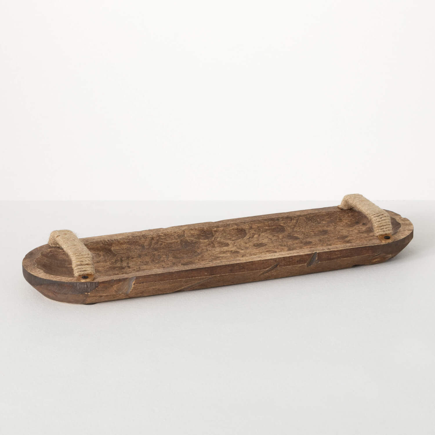 Rustic Wooden Tray with Jute Wrapped Handles