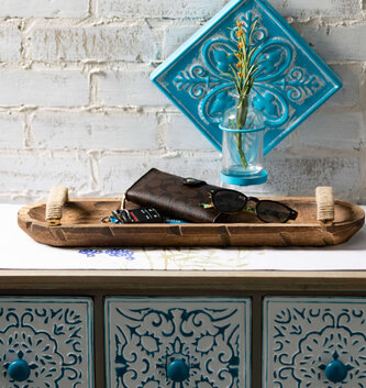 Rustic Wooden Tray with Jute Wrapped Handles