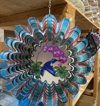 Large Animated Blue Hummingbird Wind Spinner