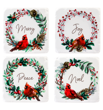 Set of 4 Cardinal Wreath Coasters