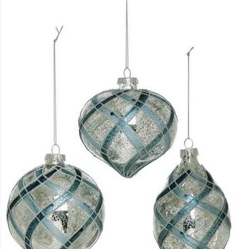 Vintage Mercury Glass Patterned Blue Ornament (3-Styles)