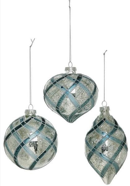 Vintage Mercury Glass Patterned Blue Ornament (3-Styles)