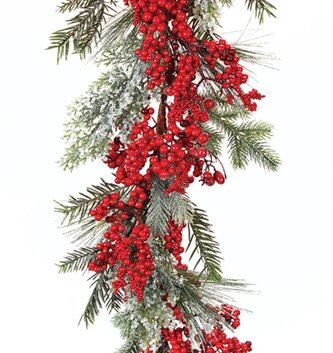6-Ft Red Frosted Berry & Pine Garland