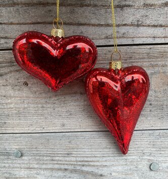 Glass Red Heart Ornament (2-Styles)