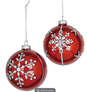 Red Jeweled Snowflake Round Ornament