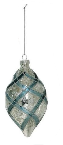 Vintage Mercury Glass Patterned Blue Ornament (3-Styles)