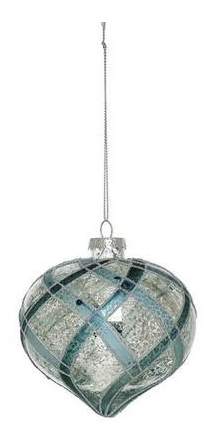 Vintage Mercury Glass Patterned Blue Ornament (3-Styles)