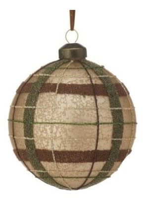 4" Glass Plaid Ball Ornament (3-Styles)