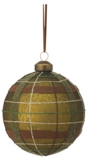 4" Glass Plaid Ball Ornament (3-Styles)