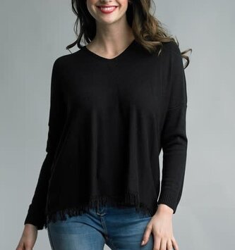 Frayed Edge Comfy V-Neck Top By: Tempo Paris