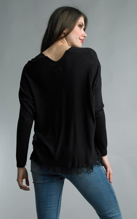 Frayed Edge Comfy V-Neck Top By: Tempo Paris