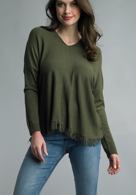 Frayed Edge Comfy V-Neck Top By: Tempo Paris