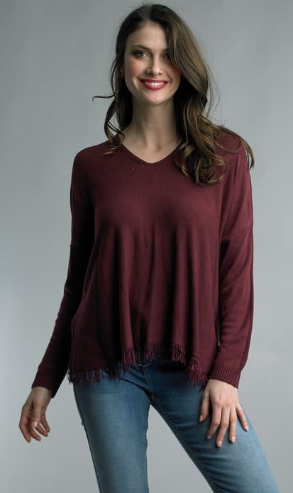 Frayed Edge Comfy V-Neck Top By: Tempo Paris