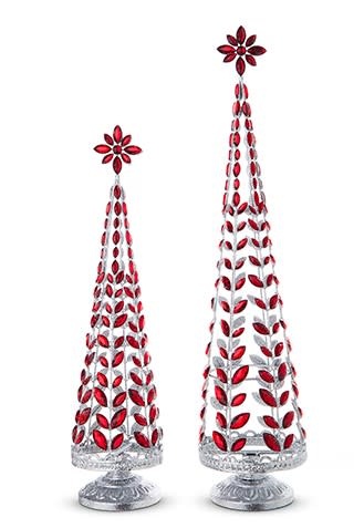 Set of 2 Red Jeweled Cone Trees