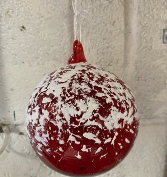 Snow Capped Red Glass Ball Ornament