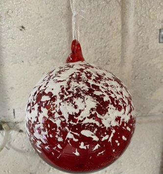 Snow Capped Red Glass Ball Ornament