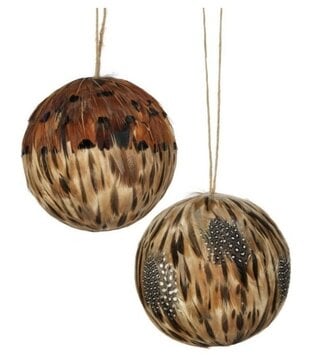 4" Natural Feather Ball Ornament (2-Styles)