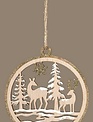 Round Reindeer Scene Wooden Ornament (2-Styles)