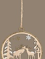 Round Reindeer Scene Wooden Ornament (2-Styles)