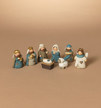 Set of 8 Blue Cable Knit Nativity Set