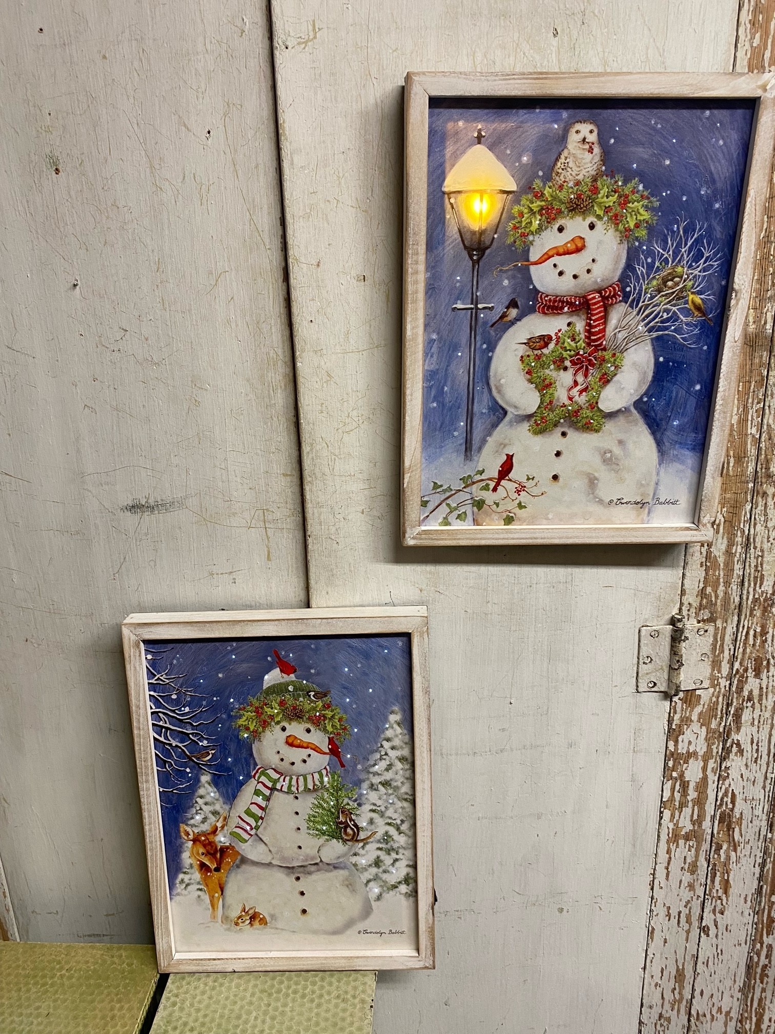 LED Wooden Framed Snowman Canvas
