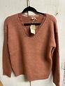 V-Neck Lace Neckline Rose Sweater