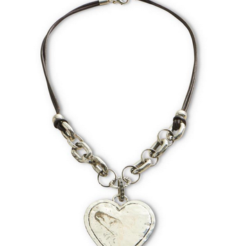 Hammered Heart Leather Necklace