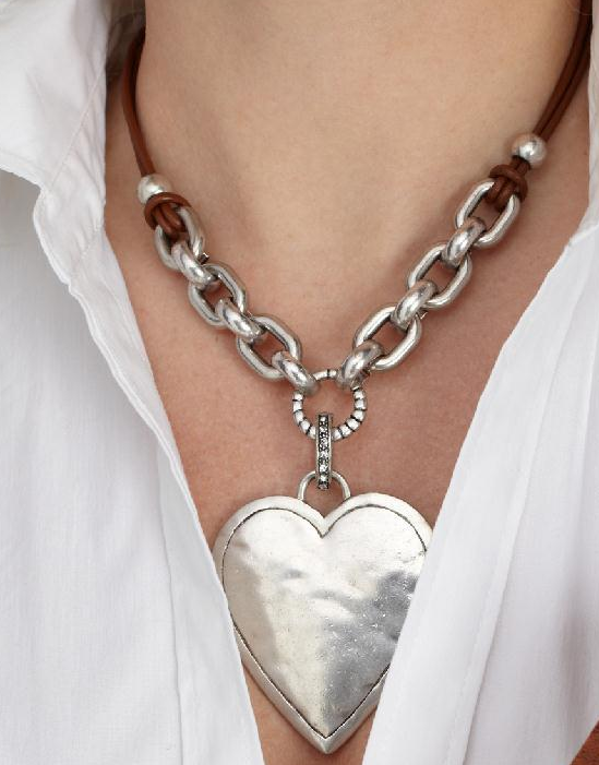 Hammered Heart Leather Necklace