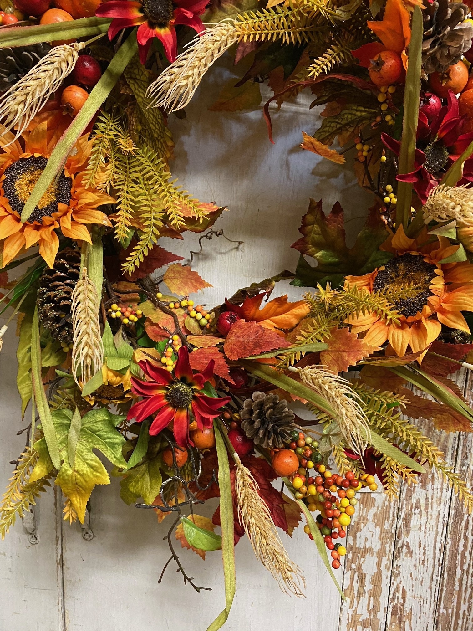 Custom Autumn Sunflower w/ Berries Wreath