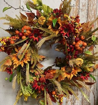 Custom Autumn Sunflower w/ Berries Wreath