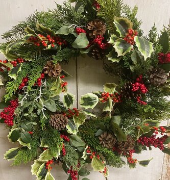 Custom Cedar Cypress & Holly Wreath