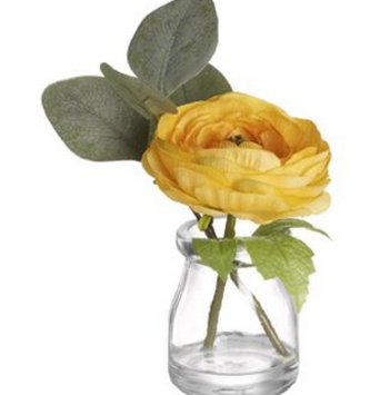 6" Yellow Ranunculus in Glass