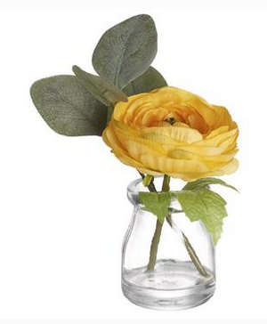 6" Yellow Ranunculus in Glass