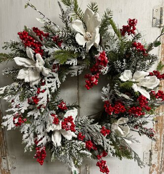 Custom Snowy Magnolia w/ Snowberry Wreath