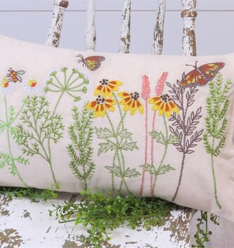 Embroidered Wildflower Rectangle Pillow
