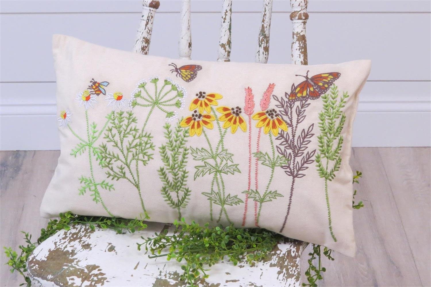 Embroidered Wildflower Rectangle Pillow
