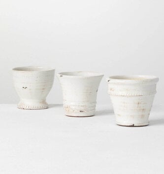 White Distressed Round Container (3-Styles)