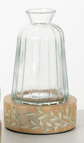 Glass Vase w/ Wooden Carved Base