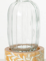 Glass Vase w/ Wooden Carved Base