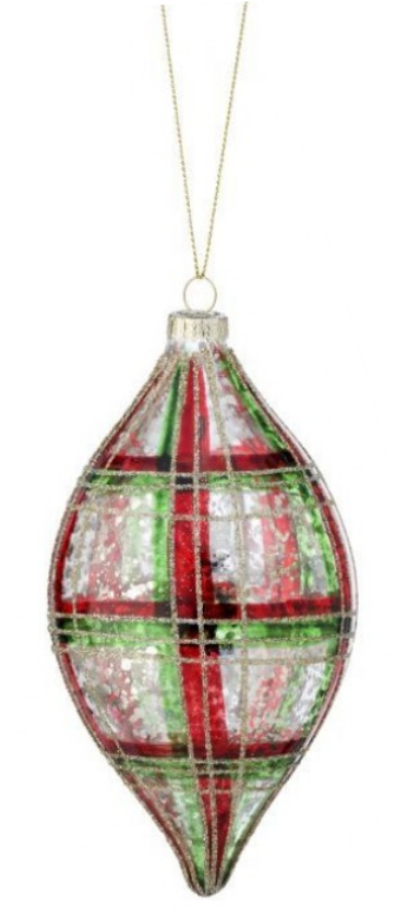 Mercury Glass Plaid Finial Ornament (2-Styles)