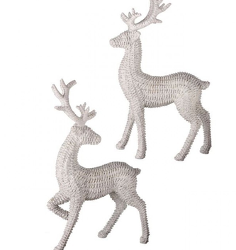 Set of 2 Frosted Rattan Deer