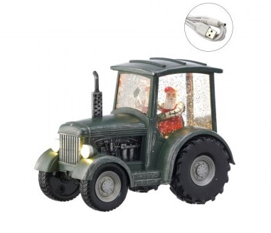 LED Santa Driving Tractor Snowglobe