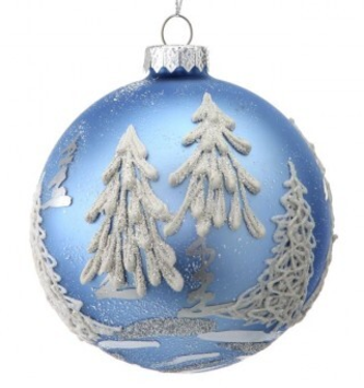 4" Glass Round Tree Forest Ball Ornament
