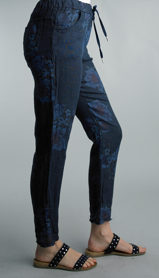 Tempo Paris 100% Linen Floral Pants By: Tempo Paris (2-Colors)