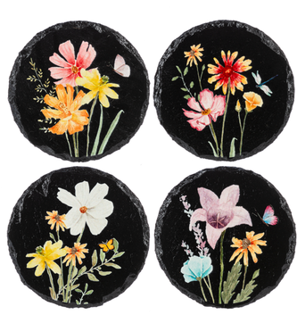 Set of 4 Slate Floral Meadow Coasters