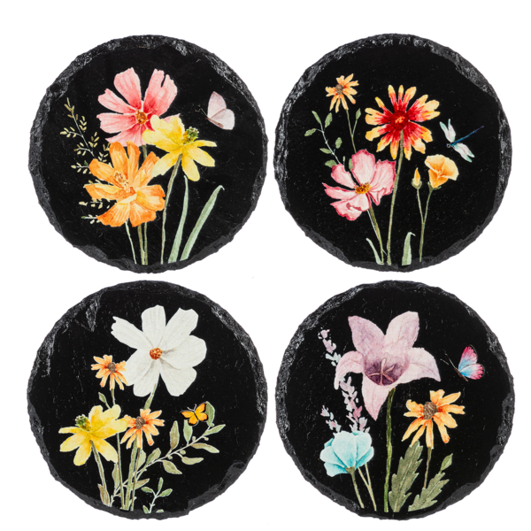 Set of 4 Slate Floral Meadow Coasters