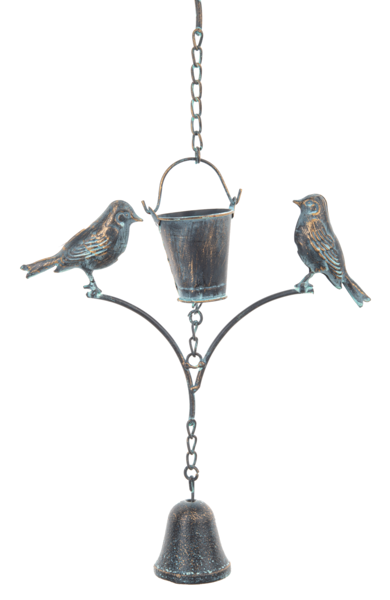 Bronze Patina Bucket with Birds Rain Chain