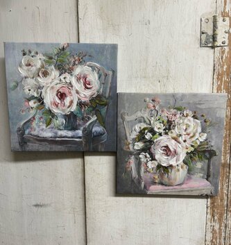 Vintage Painted Floral Canvas Wall Art (2-Styles)